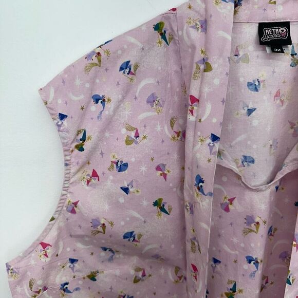 Retrolicious Women’s Pale Pink All Over Fairy Print Bow Sleeveless Tank Blouse - Picture 6 of 8